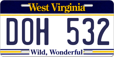 WV license plate DOH532