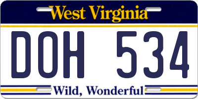 WV license plate DOH534
