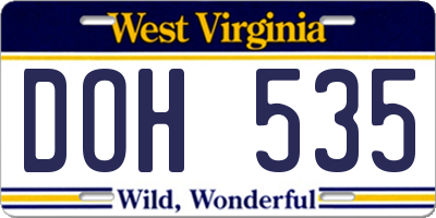 WV license plate DOH535