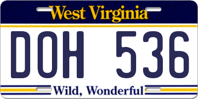 WV license plate DOH536