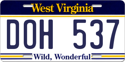 WV license plate DOH537
