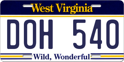 WV license plate DOH540