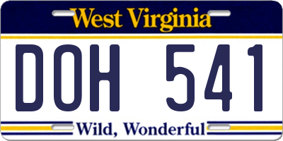 WV license plate DOH541