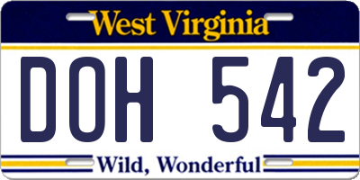 WV license plate DOH542