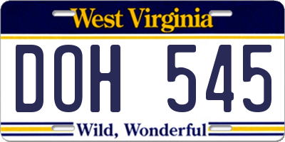 WV license plate DOH545