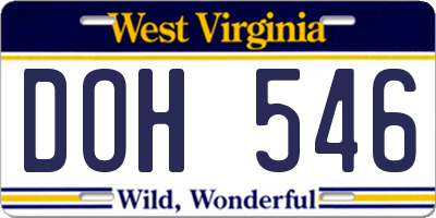WV license plate DOH546