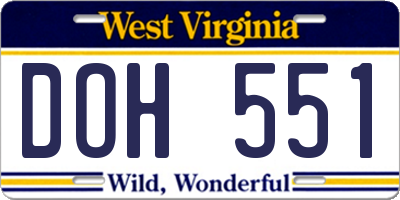 WV license plate DOH551