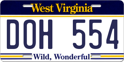 WV license plate DOH554
