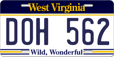 WV license plate DOH562