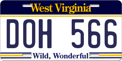 WV license plate DOH566
