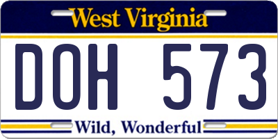 WV license plate DOH573