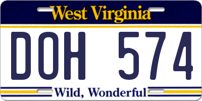 WV license plate DOH574