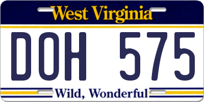 WV license plate DOH575