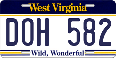WV license plate DOH582