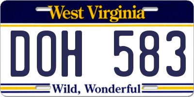 WV license plate DOH583