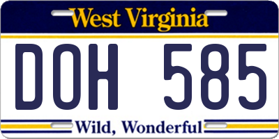 WV license plate DOH585