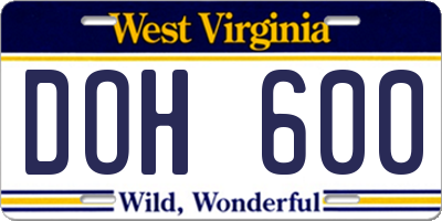 WV license plate DOH600