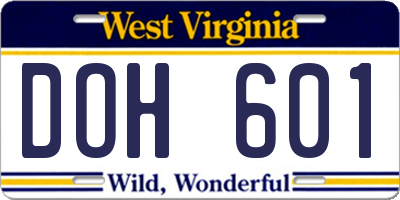 WV license plate DOH601