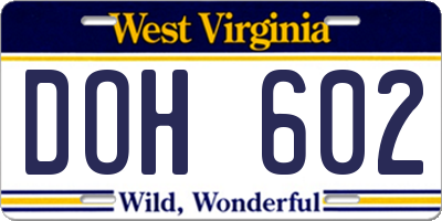WV license plate DOH602