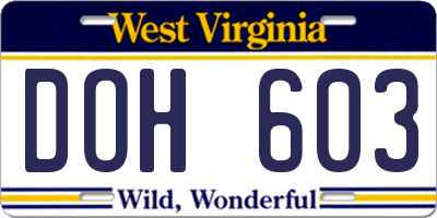WV license plate DOH603
