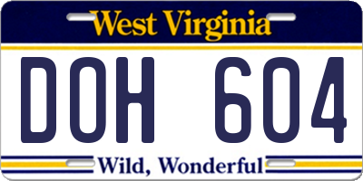 WV license plate DOH604