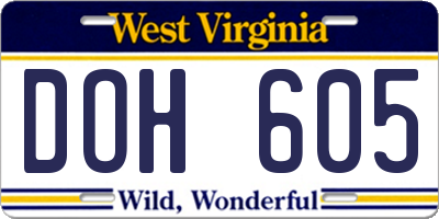 WV license plate DOH605