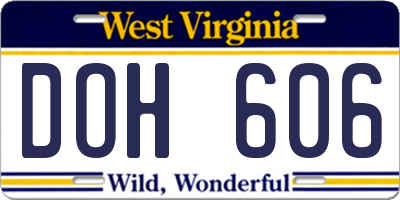 WV license plate DOH606