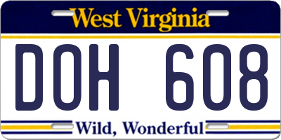 WV license plate DOH608