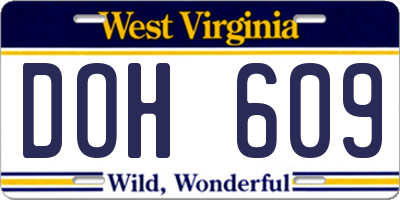 WV license plate DOH609
