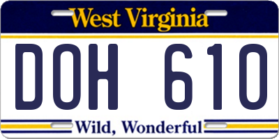 WV license plate DOH610