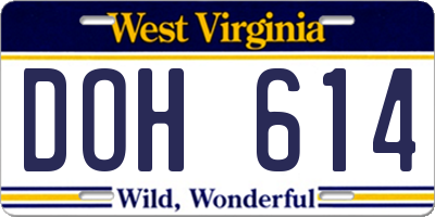 WV license plate DOH614