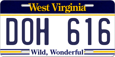 WV license plate DOH616