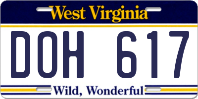 WV license plate DOH617