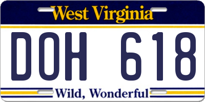 WV license plate DOH618