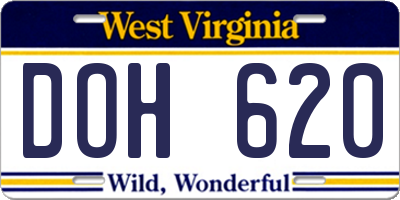 WV license plate DOH620