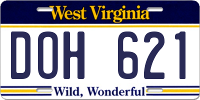 WV license plate DOH621