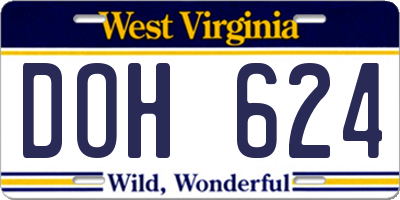 WV license plate DOH624