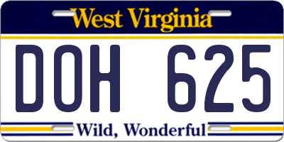 WV license plate DOH625