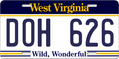 WV license plate DOH626