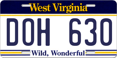 WV license plate DOH630