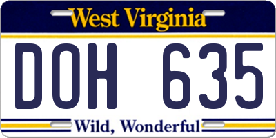 WV license plate DOH635