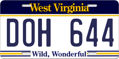 WV license plate DOH644