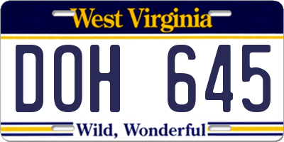 WV license plate DOH645