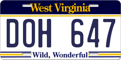 WV license plate DOH647