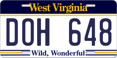 WV license plate DOH648