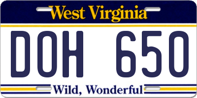 WV license plate DOH650