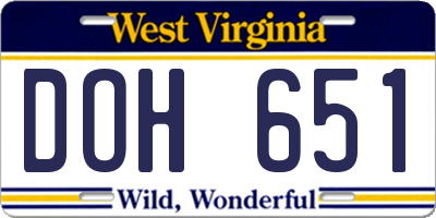 WV license plate DOH651