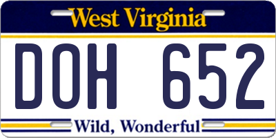 WV license plate DOH652