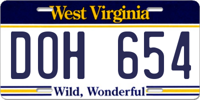 WV license plate DOH654