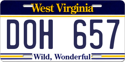 WV license plate DOH657